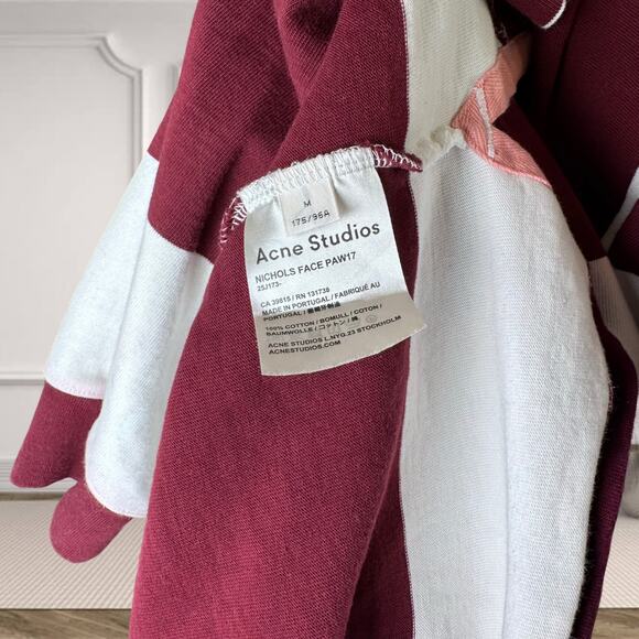 Acne Studios Men’s Long Sleeve Striped Polo – Burgundy & White Classic - Picture 5 of 6